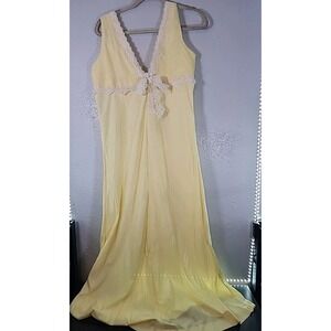 Vintage 70s Yellow Mesh & Lace Plunge Maxi Slip Dress Med Fairy Coquette Sheer